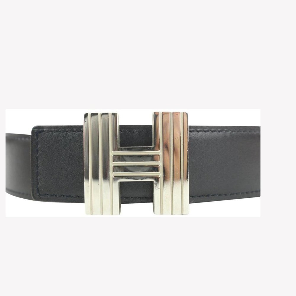 Hermès Black x Silver Reversible H Logo Cadena Belt Kit 852633